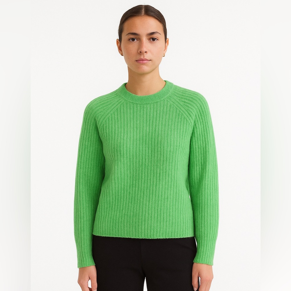 H&M Women’s Wool Blend Lime Green Ribbed Pullover Sweater Size XS Casual Comfort